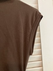 XS) NWT OGL Tucks Mockneck Midi Brown Ruched Cap Sleeve Dress