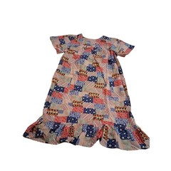 Sz medium petite midi dress lightweight granny core USA America flag dress nib