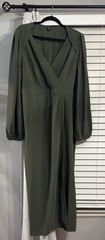 SHEIN Olive Green Midi Puff Sleeve Scoop Neck A-Line Dress 2XL