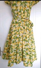 Vintage 1940s 1950s Style Summer Lemon Tea Cotton Dress Size 14 TWINWOOD