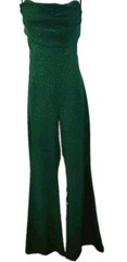 Symphony Glitter Jumpsuit Women Long Emerald Green Pleated Strapless Sz Large