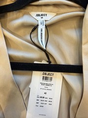 .OBJECT Beige Satin Polyester Wrap Dress V-Neck Balloon Sleeves