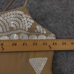 Fairy Boho Waist Drop Sequin Dress XS Beige Green Silk Maxi Resort Cruise FLAWED