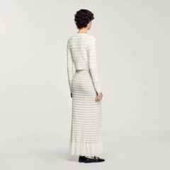 sandro V-neck beading Fishtail knitted dress Round neck Knit cardigan for Women