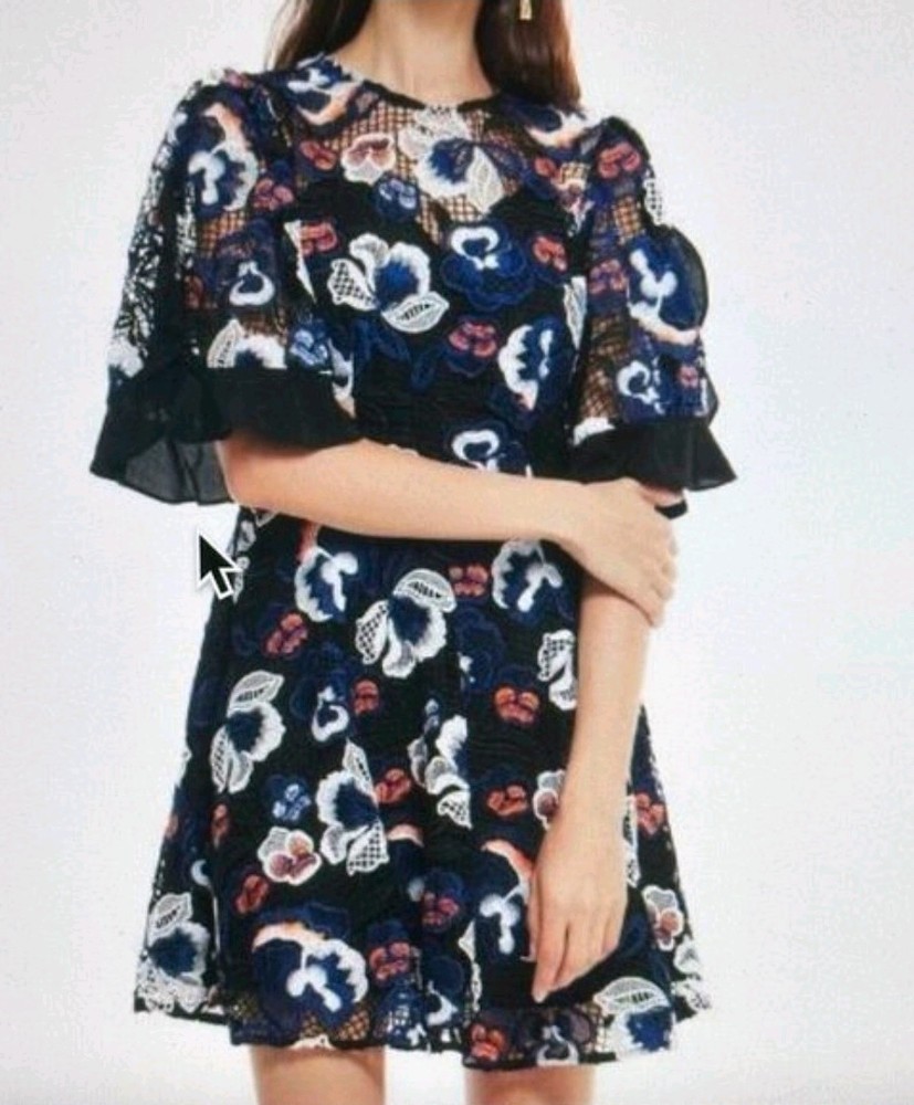La Maison Talulah Estee Multi Lace Mini Dress Puff Sleeves Size S