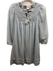 Anthro One September Carraroe Peasant Dress XS Blue Boho Chevron Smocked Tunic