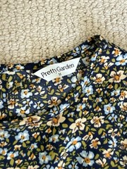 PrettyGarden Women&rsquo;s M Black Floral Midi A-Line Dress Puff Sleeve Ruffle Zip