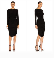 Norma Kamali Black Long Sleeve Shirred Waist Dress Nwt M