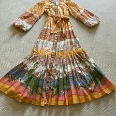 A Loves A Border Print Mandarin Collar Maxi Dress Sz XS Boho Hummingbird Bird