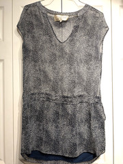 Rory Beca Dress Womens Small Blue White Drawstring Waist Lined Sheer Cap Sleeve