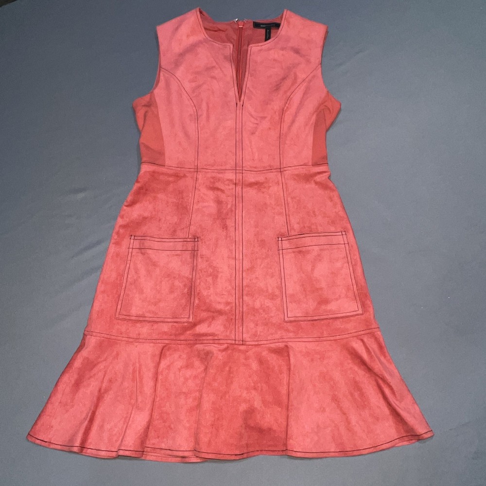 BCBGMaxAzria Gilli Vegan Microsuede Flounce Fit and Flare Dress 6 Red -5753