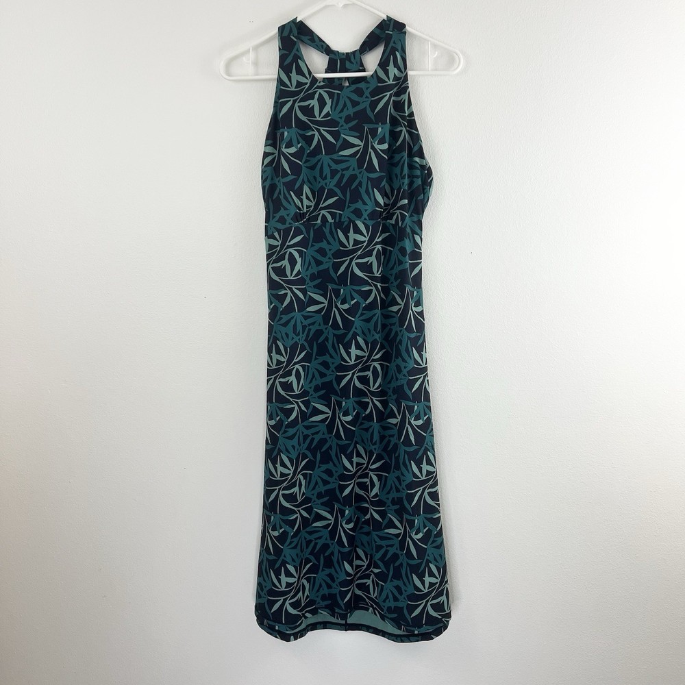 Prana Jewel Lake Dress Size L Nautical Leaves A-line Blue Green Athletic Outdoor