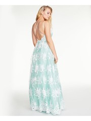 SAY YES TO THE Womens Spaghetti Strap Full-Length Fit + Flare Dress