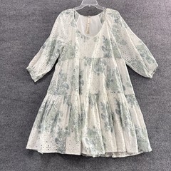 Uncle Frank x Ivy Jane Tiered Floral Ruffle Eyelet Dress Cotton Green White Sz M