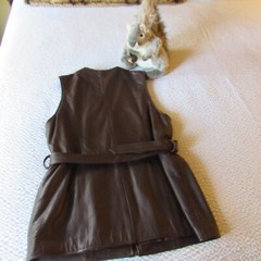 Vintage Leather Vest Mini Dress Otello Pelle Lined With Belt Zip M Long 8 10