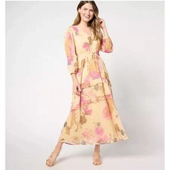 Destination 365 Regular Floral Clip Dot Chiffon Maxi Dress Yellow Floral M