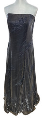 CASSANDRA STONE Size 16 Gray Strapless Beaded Chiffon Evening Gown