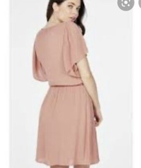 NWT $56 JUSTFAB Medium Mauve Short Flutter Sleeve Dress Tassels Boho Gauze