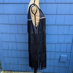 Source Unknown Black Fringe Midi Dress flapper 20’s cocktail 🍸