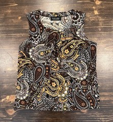 Black Label by Evan-Picone brown paisley floral pattern Skirt &Blouse Size Small