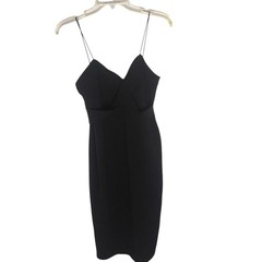 Midi Cocktail Sexy Dress Womens Medium Black Sheath Spaghetti Strap Party Date