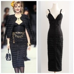 Chanel Vintage Fall/Winter 1992 Black Lesage Ribbon Silk Bodycon Midi Dress