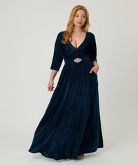 UNIQUE VINTAGE TEAL VELVET BATWING SLEEVE MAXI DRESS – PLUS & REG – NEW