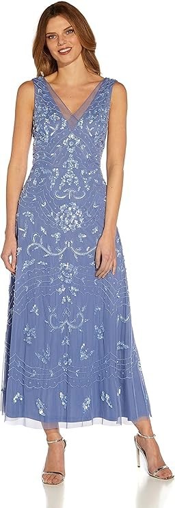 Adrianna Papell Womens Beaded Ankle Length Dress Size 10 New with Tags