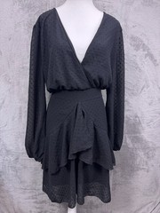 Boohoo Whimigoth Puff Sleeve Swiss Dot Mini Dress 14 Back Tie Witchy Romantic