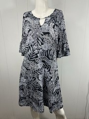 NWT Ruby Rd Womens Size M Black Textured Floral Dress 3/4 Ruffle Sleeve