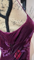 Vintage 90s Magenta Floral Velvet Devore Maxi Slip Dress V-Back UK 12/14 *US 10