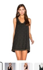 Free People Soho Studded Shift Mini Dress Women&rsquo;s 2 Black Gold Brass Studs