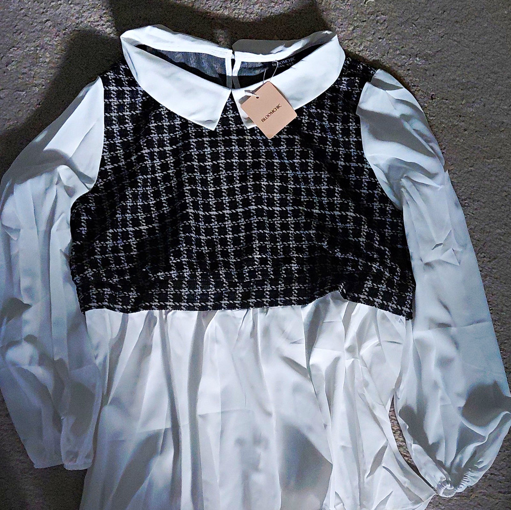 BLOOMCHIC Plus US 18-20 Black White Houndstooth Tweed Collared Dress NWT