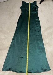 INA Hunter Green High Neck Satin Gown Sz S Cowl Scoop Back Button Accent