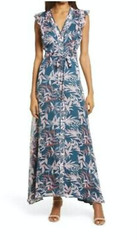 Chelsea28 Ruffle Button Down Ruffle Floral Tie Waist Maxi Dress Size-M