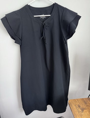 Vineyard Vines Black Solid Shift Dress V-Neck Flutter Short Sleeve Tie Neck XL