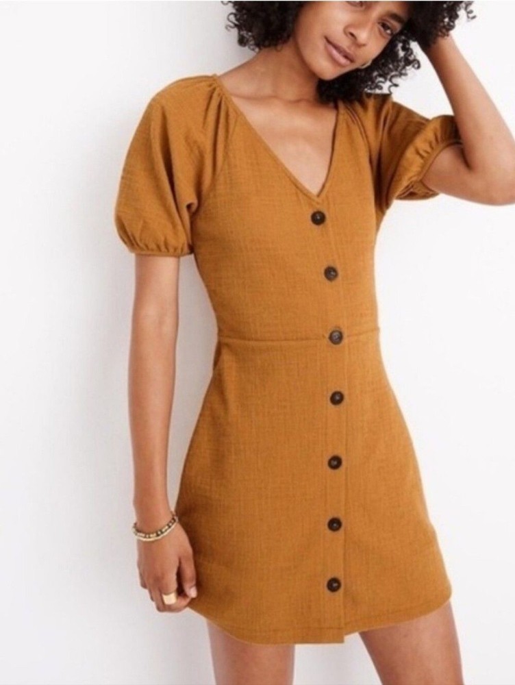 NWT NEW Madewell Texture and Thread Button Front Puff Sleeve Mini dress XS