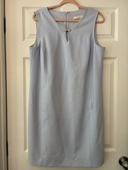 Etcetera Light Blue Sleeveless V-Neck Shift Dress 2 Pockets Piqué