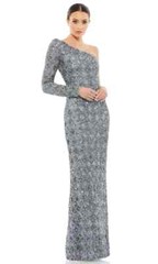 Mac Duggal Slate Blue Grey Beaded Sequin One Shoulder Evening Gown Size 10 $798