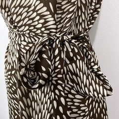 Unbranded Dress Women Large Brown White Floral Petals Sleeveless Belted Casual