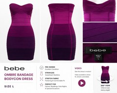 Authentic bebe Strapless Ombre Bandage Dress Purple Pink, Women’s L