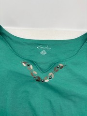 Kim Rogers Women&rsquo;s Knit Dress Cinch Waist Green Size 2X Embellished Neckline NWT