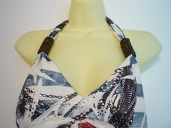 CRISTINALOVE VACATION DRESS–SZ XL–NWT–BEAD HALTER STRAP-FLORAL/STRIPIES