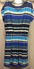 Vintage Faded Glory shirt dress 2X Blue Stripe Midi Short sleeve sporty 90s