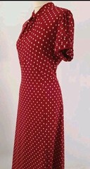 Vintage 1940s 1950s Style Red Cream Polka Dot Party Tea Dress Size 10 to 12
