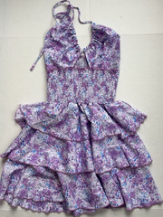 SHEIN Floral Ruffle Layered Halter Mini Dress XS Purple Chiffon Sleeveless