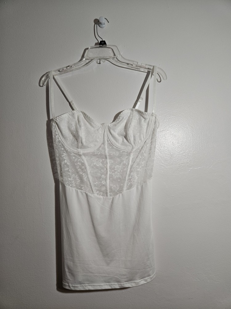 SHEIN White Lace Corset Top Dress/Teddy Underwire, Silky bottom sz 0XL curve