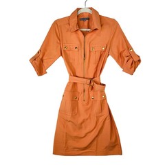 Sharagano Orange Utility Safari Zip Front Belted Cargo Pocket Dress Size 4