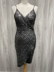 Apricot Silver Mirror Faux Wrap Pleated Mini Cami Dress Size 8 BNWT PS