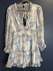Selfie Leslie Women’s White Floral Ruffle Mini Dress Size Small Cottage Boho